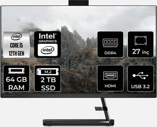 Ideacentre 27Iap7 İ5 12450H 64Gb 2Tb Ssd 27" Fhd Fdos All In One Bilgisayar & Per4 Bellek
