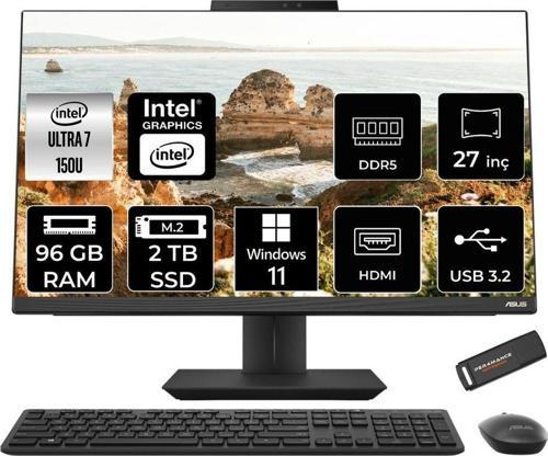 A5702Wvark Ultra 7 150U 96Gb Ddr5 2Tb Ssd Intel Graphics 27" Fhd W11H Siyah All İn One & Per4