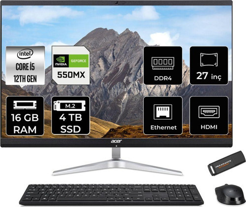 Aspire C27-1751 İ5 1240P 16Gb 4Tb Ssd Geforce Mx550/2Gb 27" Fhd Fdos All In One Pc Siyah & Pe