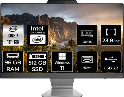 A3402Wbak-I716512B0D İ7 1355U 96Gb 512Gb Ssd 23.8" Fhd W11P All In One Bilgisayar & Per4 Bellek
