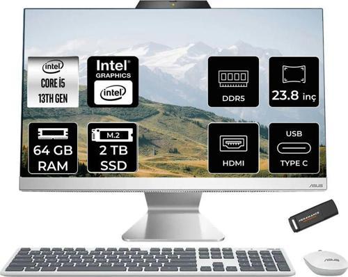 A3402Wvak İ5 1335U 64Gb Ddr5 2Tb Ssd Intel Graphics 23.8" Fhd Fdos Beyaz All İn One & Per4