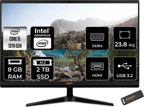 Aspire C24-1800 İ5 1335U 8Gb 2Tb Ssd Intel Graphics 23.8" Fhd Fdos All In One Pc Siyah & Per