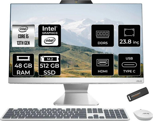A3402Wvak İ5 1335U 48Gb Ddr5 512Gb Ssd Intel Graphics 23.8" Fhd Fdos Beyaz All İn One & Per4