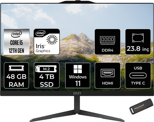 Modern Am242 İ5 1235U 48Gb 4Tb Ssd 23.8" Fhd Ips W11H All In One Pc Siyah & Per4 Bellek