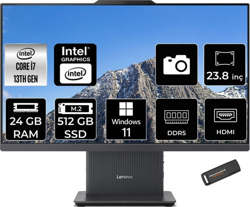 Ideacentre 24Irh9 İ7 13620H 24Gb Ddr5 512Gb Ssd 23.8" Fhd Ips W11H Siyah All İn One Pc & Per4