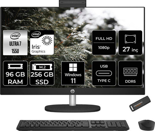 27-Cr1013Nt Ultra 7 155U 96Gb Ddr5 256Gb Ssd Intel Graphics 27" Fhd W11H Siyah All İn One & Per4