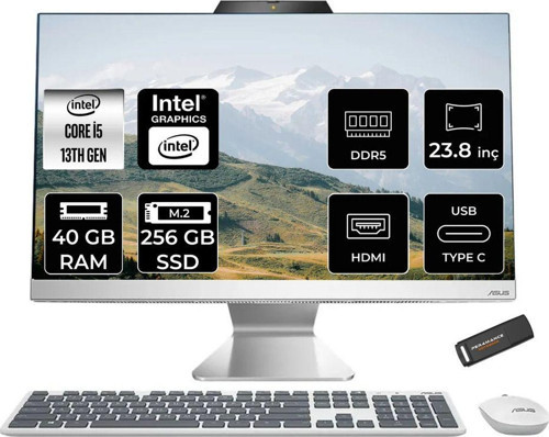 A3402Wvak İ5 1335U 40Gb Ddr5 256Gb Ssd Intel Graphics 23.8" Fhd Fdos Beyaz All İn One & Per4