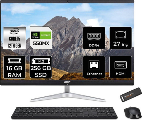 Aspire C27-1751 İ5 1240P 16Gb 256Gb Ssd Geforce Mx550/2Gb 27" Fhd Fdos All In One Pc Siyah & Pe