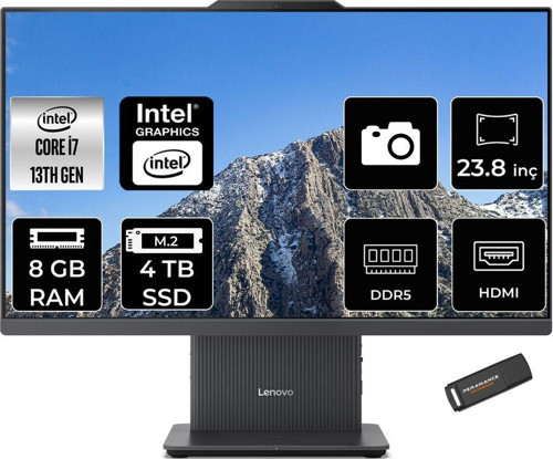 Ideacentre 24Irh9 İ7 13620H 8Gb Ddr5 4Tb Ssd 23.8" Fhd Ips Fdos Siyah All İn One Pc & Per4