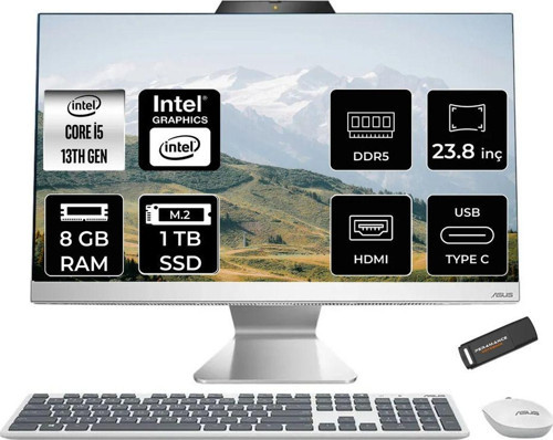 A3402Wvak İ5 1335U 8Gb Ddr5 1Tb Ssd Intel Graphics 23.8" Fhd Fdos Beyaz All İn One & Per4