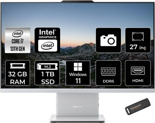 Ideacentre 24Irh9 İ7 13620H 32Gb Ddr5 1Tb Ssd 27" Fhd Ips W11H Beyaz All İn One Pc & Per4