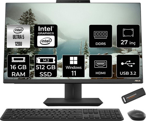 A5702Wvark Ultra 5 120U 16Gb Ddr5 512Gb Ssd Intel Graphics 27" Fhd W11P Siyah All İn One & Per4