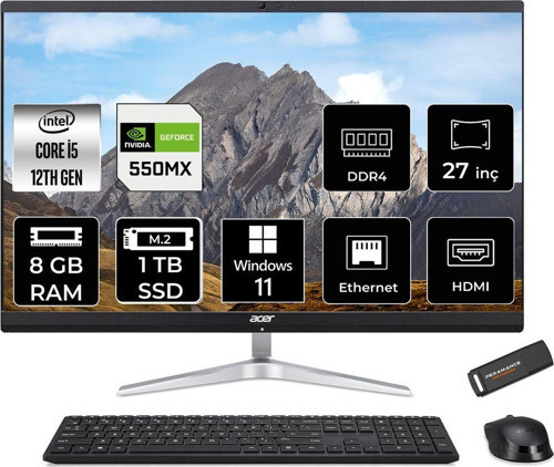 Aspire C27-1751 İ5 1240P 8Gb 1Tb Ssd Geforce Mx550/2Gb 27" Fhd W11P All In One Pc Siyah & Pe