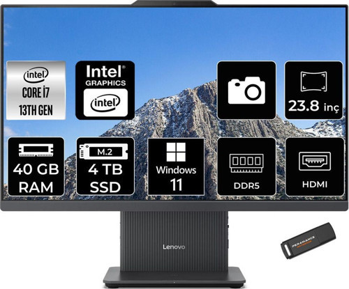 Ideacentre 24Irh9 İ7 13620H 40Gb Ddr5 4Tb Ssd 23.8" Fhd Ips W11P Siyah All İn One Pc & Per4