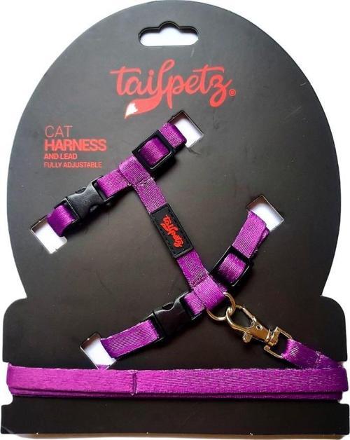 Cat Harnes Purple Ayarlanır Kedi Gezdirme Takım Tasması