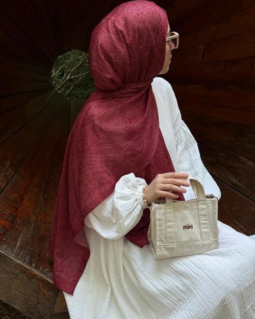 Pamuklu Soft İnci Desen Şal-Bordo
