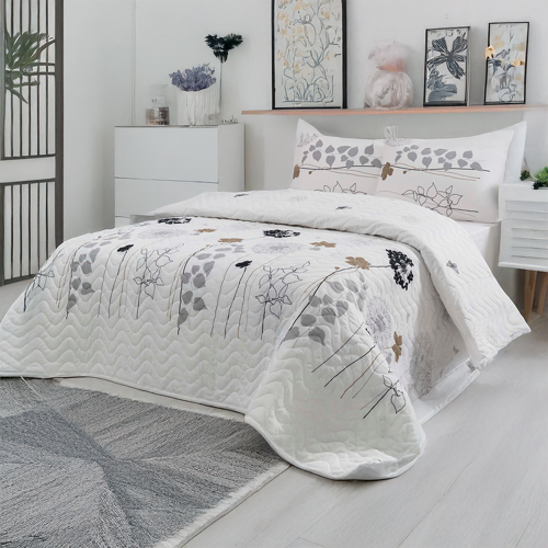 Kapitone Yatak Örtüsü Seti Çift Kişilik Atlantis Beyaz