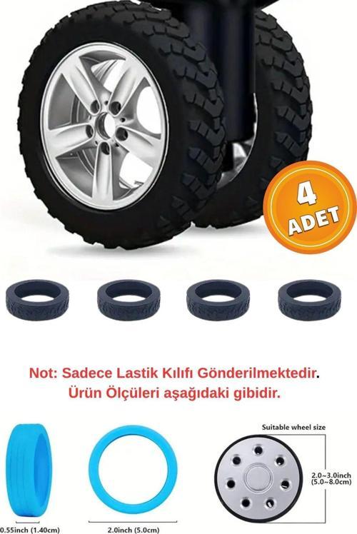 4 Adet Siyah Bavul Tekerlek Kılıfı Valiz Tekerleği Silikon Aşınmaya Dayanıklı Ses Önleyici