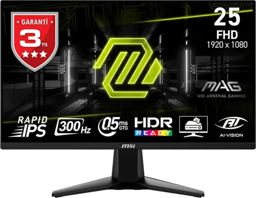 MAG 255XF 24.5 1920x1080 FHD 300Hz 0.5ms HDMI DP FreeSync Premium IPS Gaming Monitör