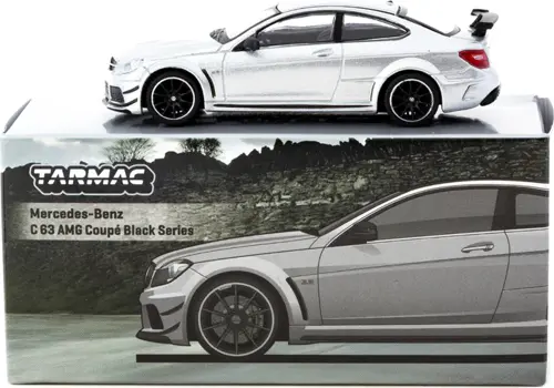 1:64 Mercedes-Benz C63 AMG Coupe Black Series Gümüş Metalik Diecast Model Araba (2025 Üretim)