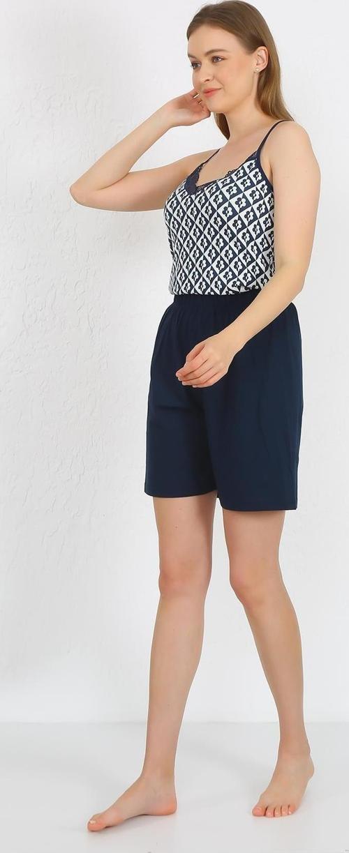 Kadın İp Askılı Pamuk Penye Şortlu Takım Lacivert 3621