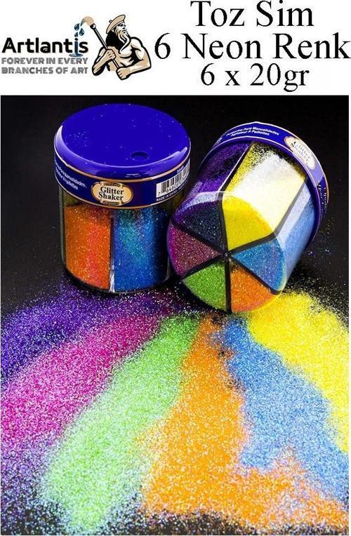 Neon Fosforlu Toz Sim 6 Renk 120 gr 1 Paket Tuzluklu Karışık 6 lı Renkli Canlı Neon Toz Sim Büyük Epoksi Reçine