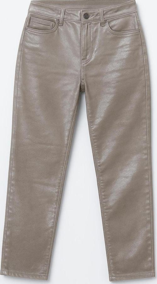 Kadın Yüksek Bel Parlak Mum Kumaş Straight Fit Jean Pantolon