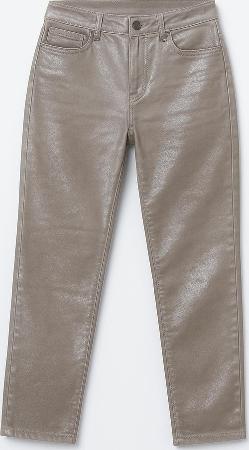 Kadın Yüksek Bel Parlak Mum Kumaş Straight Fit Jean Pantolon
