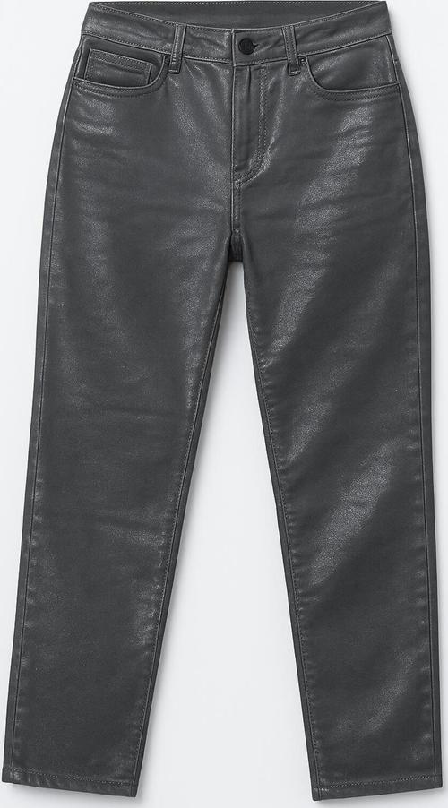 Kadın Yüksek Bel Parlak Mum Kumaş Wide Leg Jean Pantolon