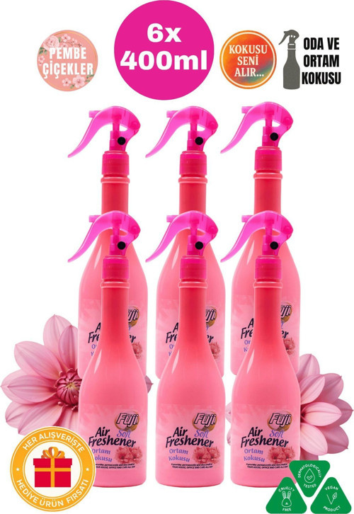Soft Oda Spreyi 400 Ml - 6'Lı Eko Paket | Air Freshener Neon Pembe Çiçekler Oda Kokusu