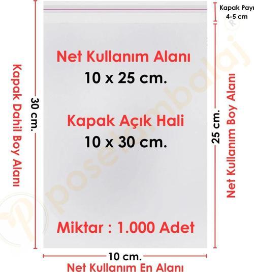 10x25+5 cm.(10x30) 1.000 Adet Şeffaf Bantlı Yapışkanlı OPP Poşet