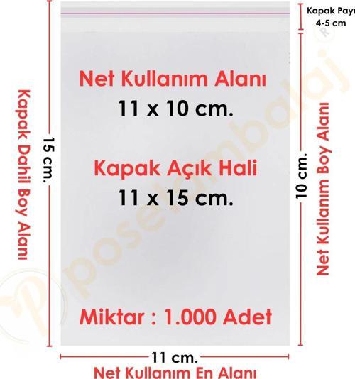 11x10+5 cm.(11x15) 1.000 Adet Şeffaf Bantlı Yapışkanlı OPP Poşet