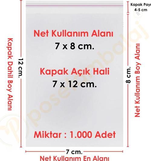 7x7+5 cm.(7x12) 1.000 Adet Şeffaf Bantlı Yapışkanlı OPP Poşet