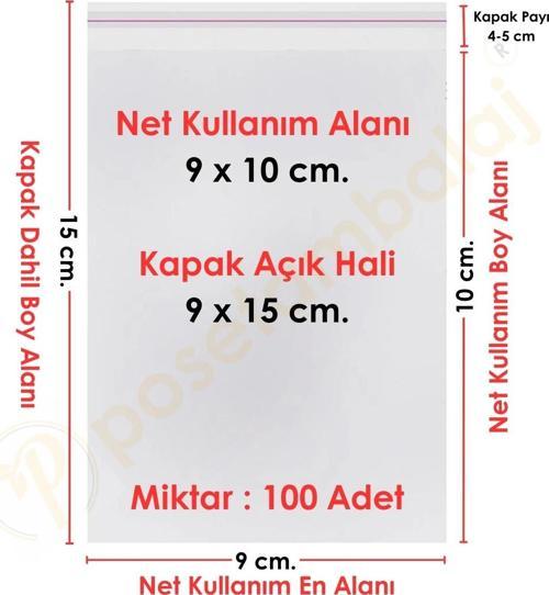 9x10+5 cm.(9x15) 100 Adet Şeffaf Bantlı Yapışkanlı OPP Poşet