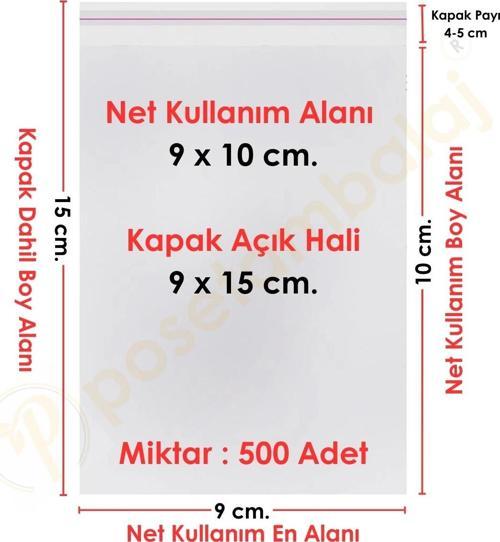 9x10+5 cm.(9x15) 500 Adet Şeffaf Bantlı Yapışkanlı OPP Poşet