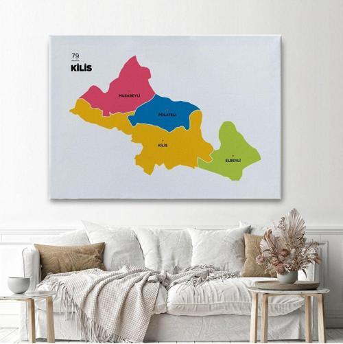 Kilis İli Ve İlçeler Haritası Dekoratif Kanvas Tablo 1388