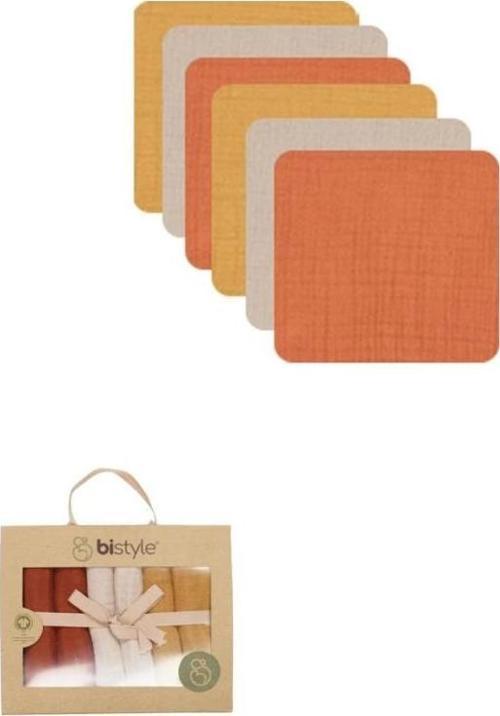 Çocuk Eğitici Gelişim Bistyle 6'lı Müslin Mendil 20x20 cm 90106 Kiremit Bej Hardal