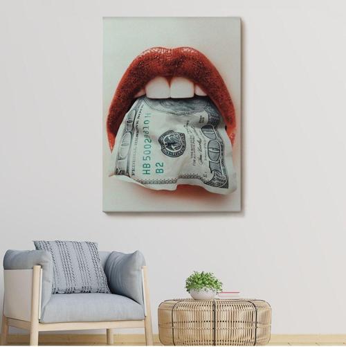 Ağzın Da Dolar Olan Kadın Duvar Tablosu-6260