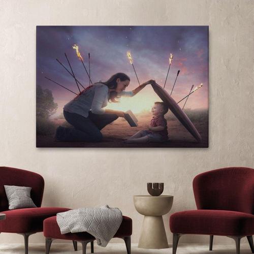 Çocuğunu Bilgi İle Koruyan Anne Kanvas Tablo, Kütüphane Posteri-5411