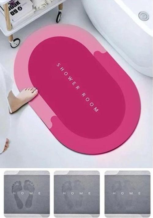 Su Emen Kaymaz Dayanıklı Hızlı Kuruyan Banyo Paspası Pembe