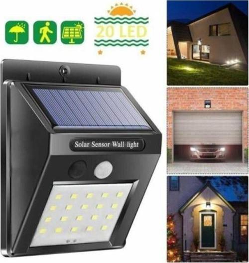 Işık Sensörlü Güneş Enerjili Solar Duvar Kapı Kamp Bahçe Lambası Fotoselli Projektör 20Led Lambalı
