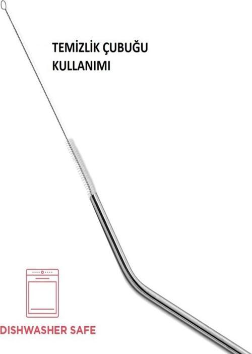 Metal Pipet 4 Adet Temizleme Fırçalı Çelik Pipeti 5 Parçalı Set
