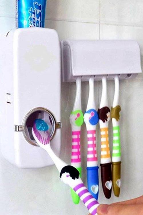 Otamatik Diş Macunu Sıkacağı Ve 5 Adet Diş Fırçalığı Macun Sıkacak Diş Fırçası Banyo Askı Seti
