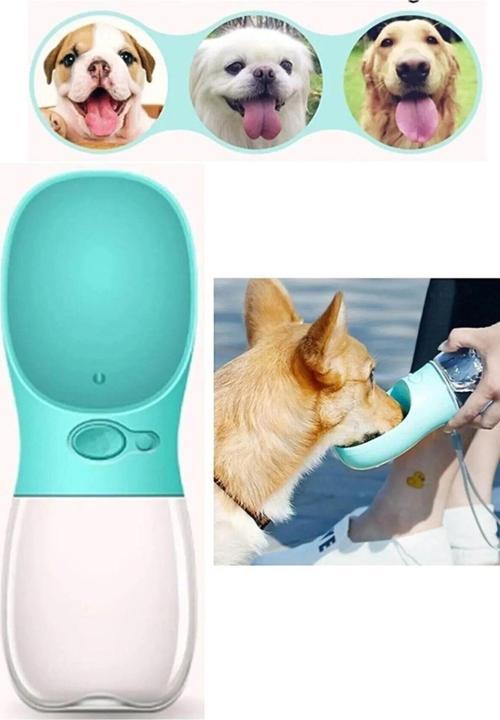 Yeni Nesil Taşınabilir Kedi Köpek Seyahat Suluğu Kaseli Emniyetli Sızdırmaz Kutulu 350Ml Turkuaz