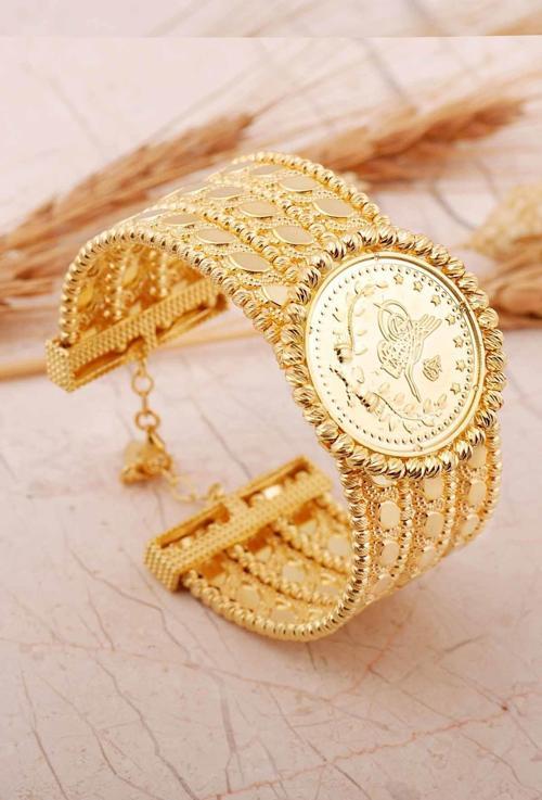 Dorissa Altın Kaplama Tuğralı Gümüş Arpa Bilezik 4804