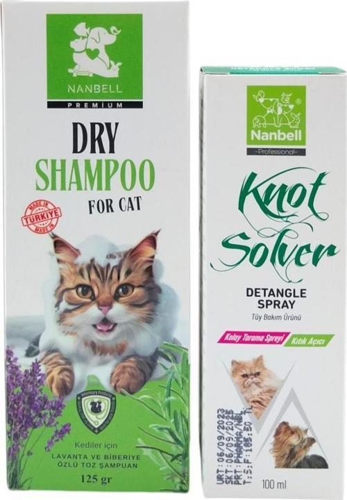 Kediler İçin Lavanta Ve Biberiye Özlü Kuru Şampuan 125 gr + kıtık açıcı sprey 100 ml