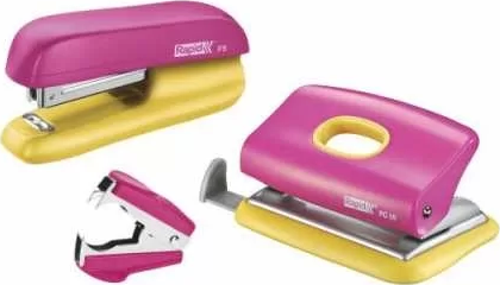 F5 Pembe / Sarı Mini Zımba ve Delgeç Set