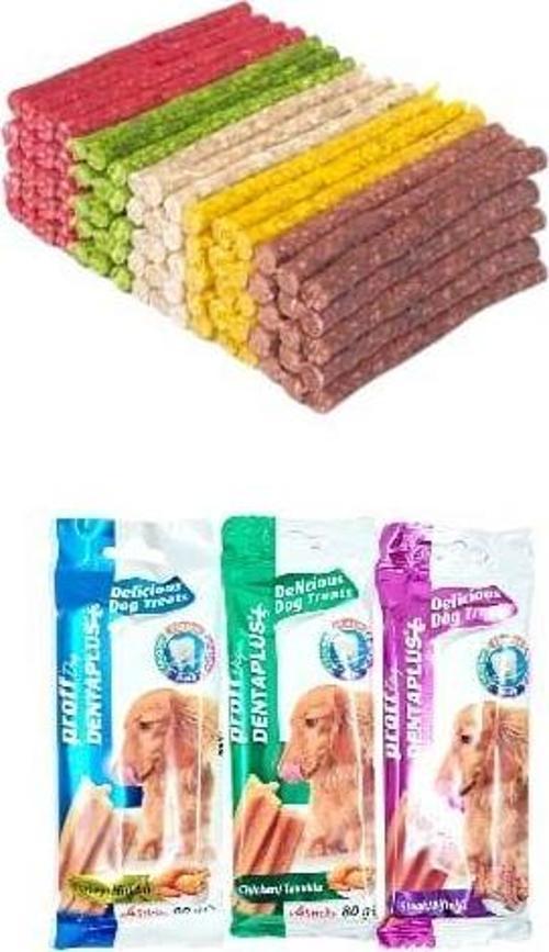 100'Lü Renkli Munchy Ödül Ve Çiğneme Kemiği +Denta Prof Diş Sağlığı Destekleyici ödül Çubuğu 3 Paket
