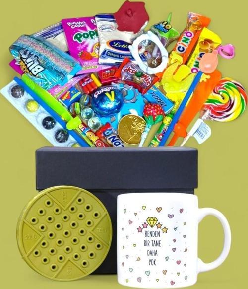 Anılarla Dolu Siyah Hediye Kutusu ve Benden Bir Tane Daha Yok Yazılı Kupa Bardak