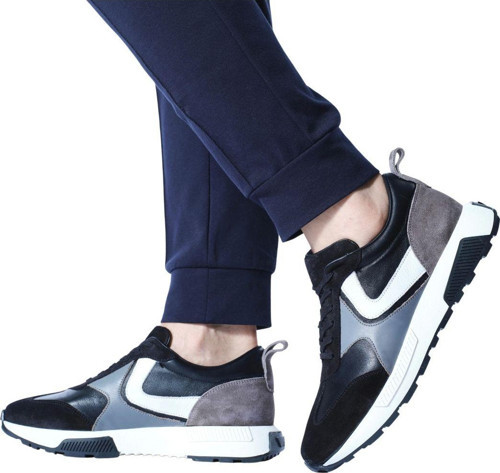 Erkek Hakiki Deri Siyah Spor Sneaker Ayakkabı